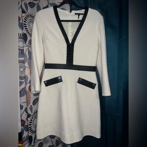 Maje White and Black Long Sleeve Dress